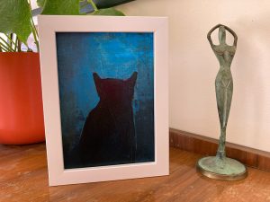 Black cat acrylic original painting by angie moyes
