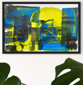 Study in blue and green - abstract acrylic original painting on paper by angie moyes