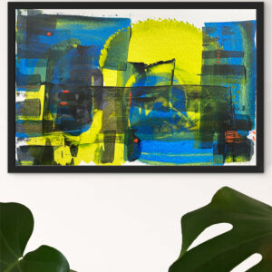 Study in blue and green - abstract acrylic original painting on paper by angie moyes