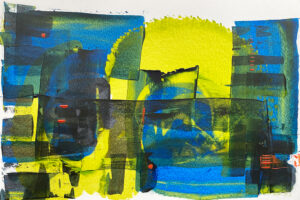 Study in blue and green - abstract acrylic original painting on paper by angie moyes