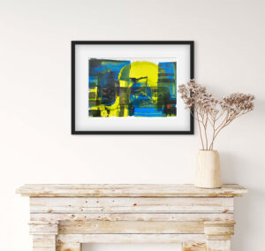 Study in blue and green - abstract acrylic original painting on paper by angie moyes